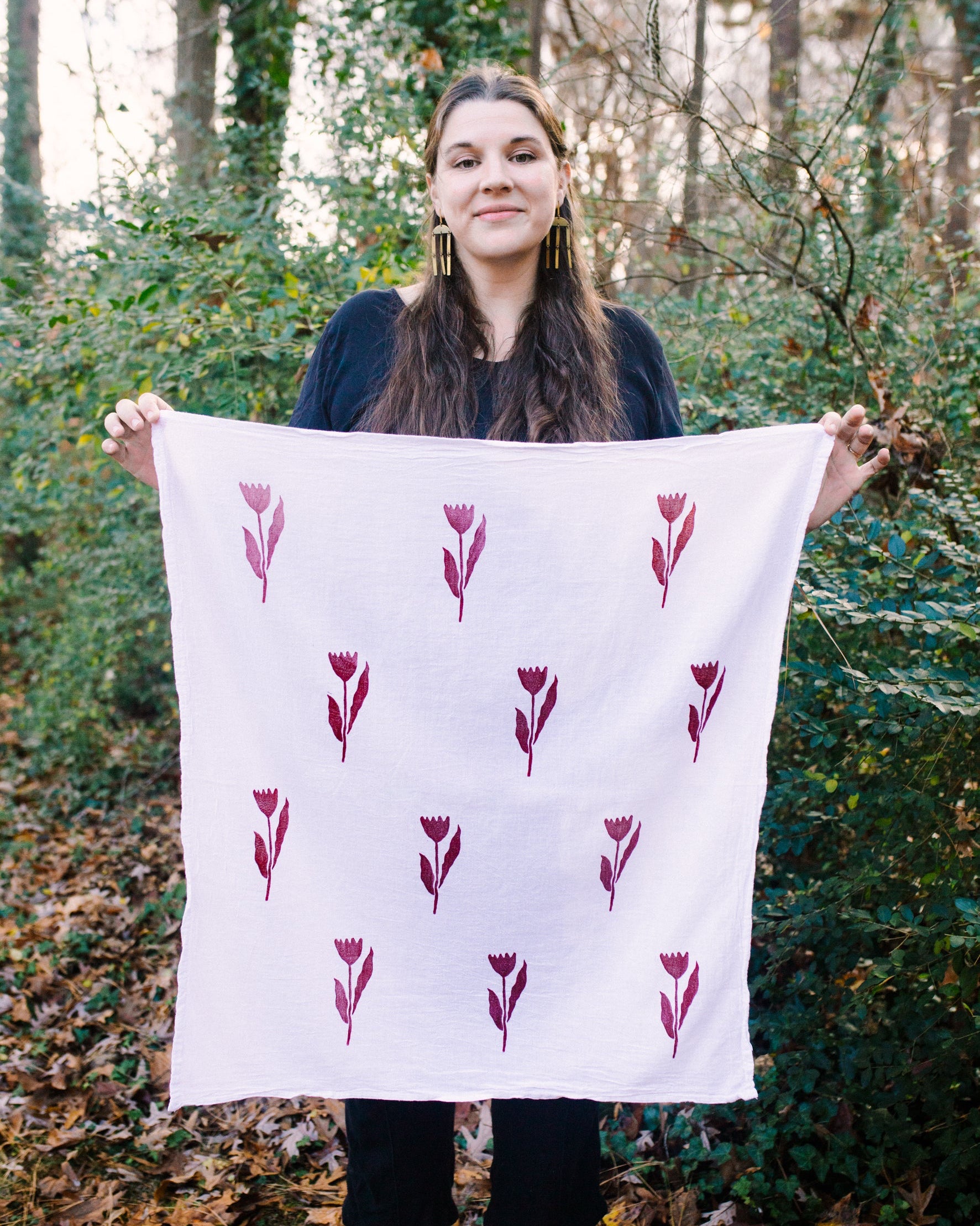 Hand Printed Floral Tea Towel