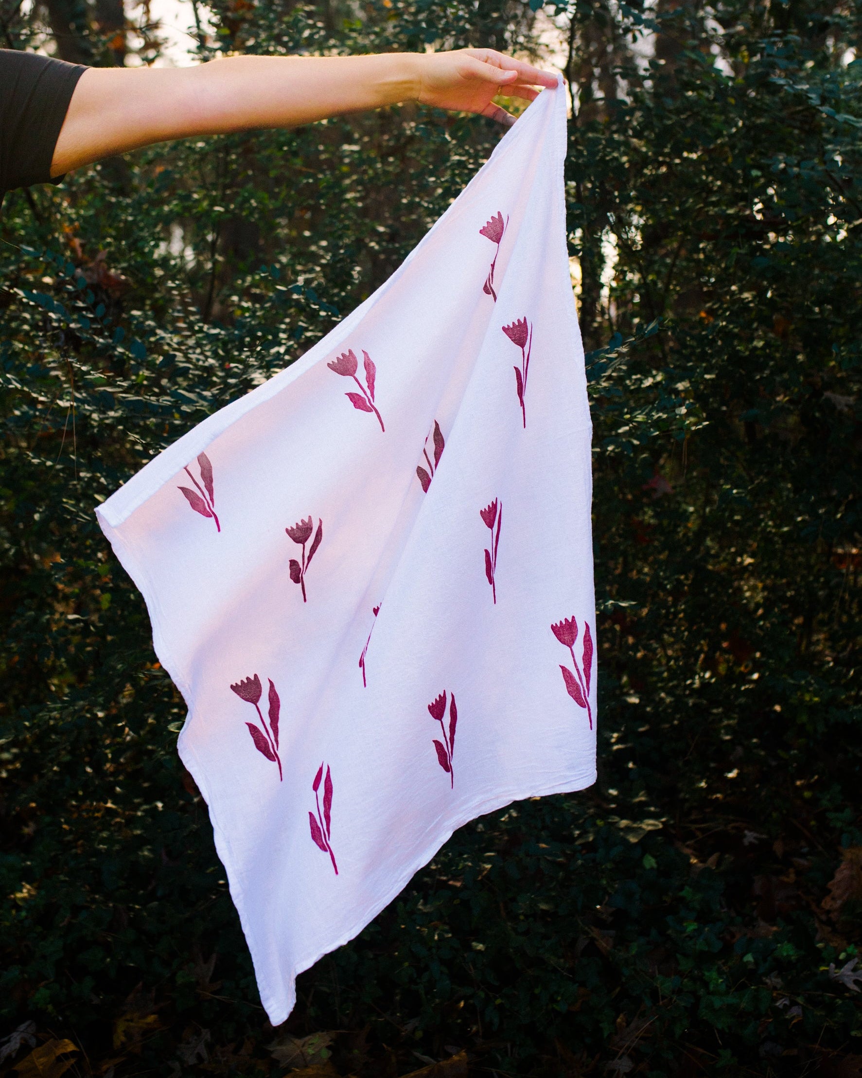 Hand Printed Floral Tea Towel