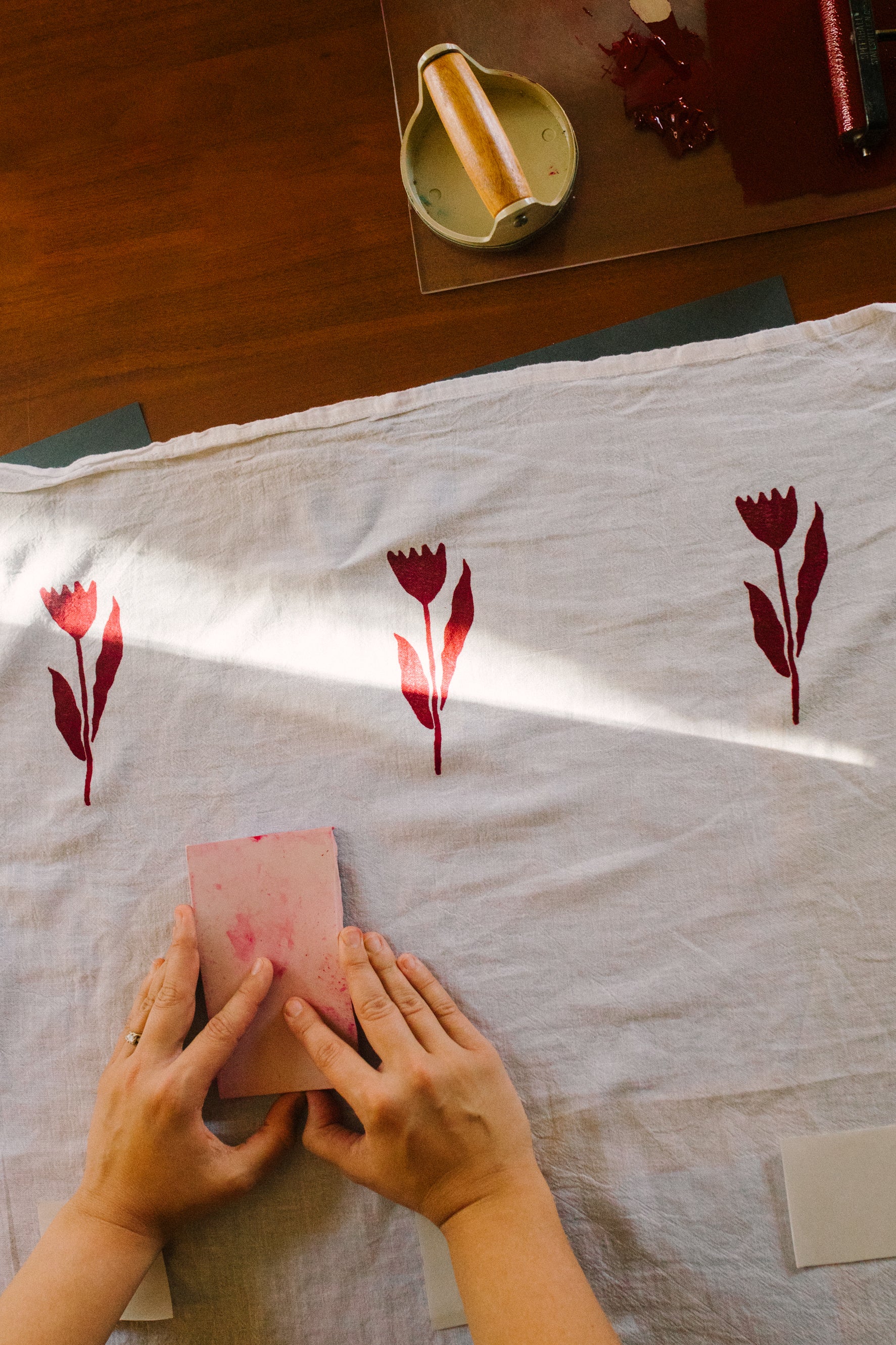 Hand Printed Floral Tea Towel