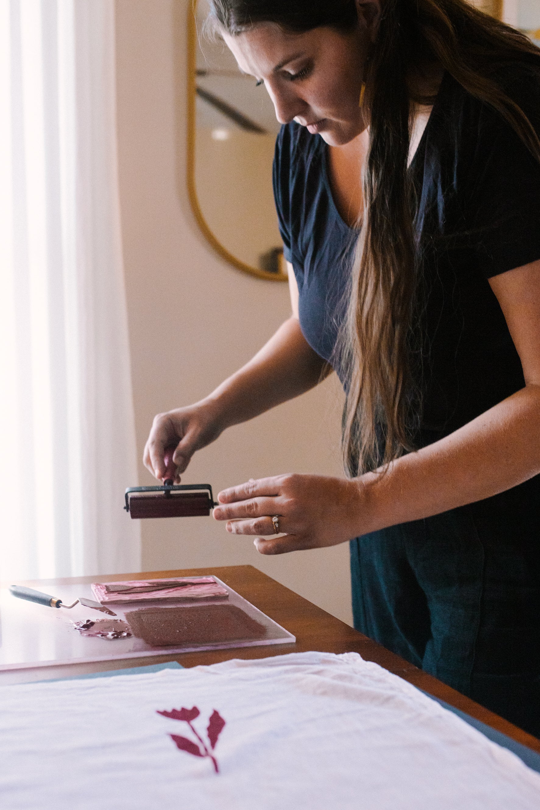 Hand Printed Floral Tea Towel